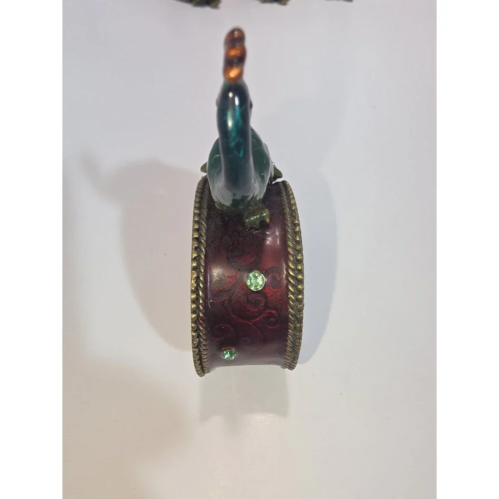 Peacock Enamel Napkin Ring Holders Brass Metal & Rhinestones set of 4